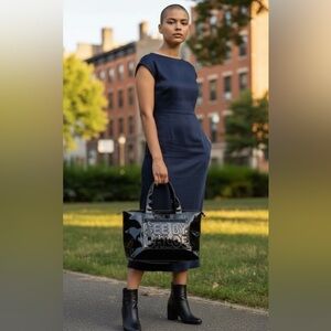 RARE See By Chloe Embossed Large Black PVC Vinyl Patent Boston Shoulder Bag